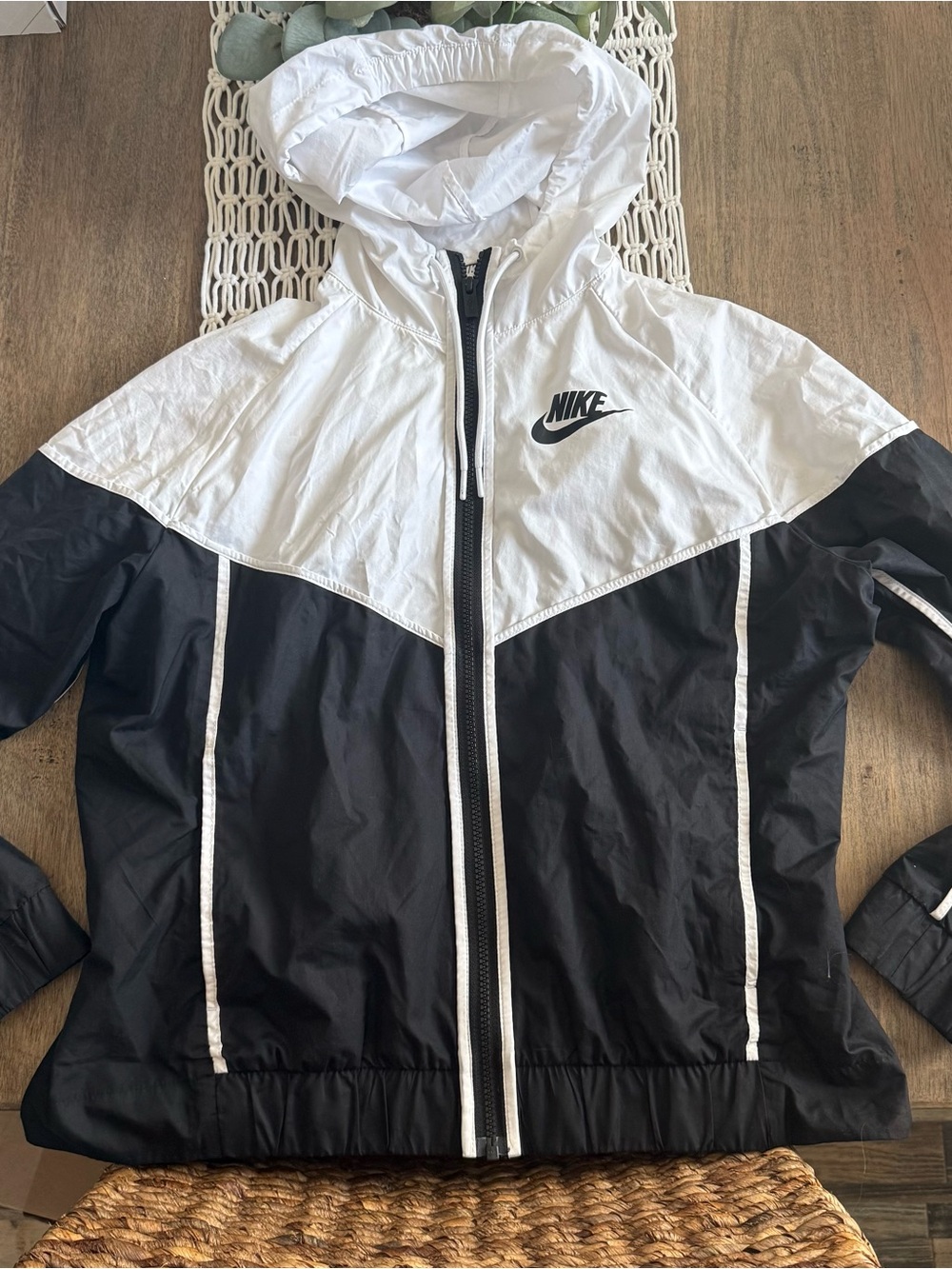 Nike Black & White Colorblock Hooded Windbreaker Jacket